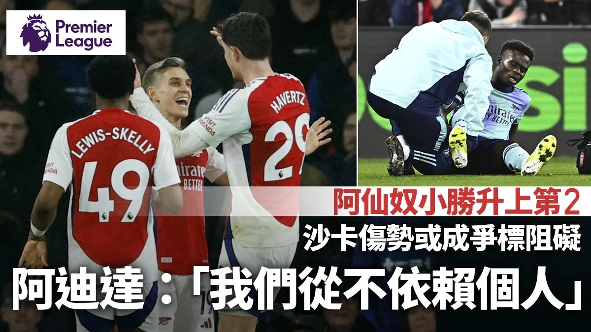 足球快報 ︱英超 ︱西甲 ︱歐聯 ︱足球快訊2024︱英超｜阿仙奴小勝升第二　沙卡將缺陣2個月　或成史達寧上位機會